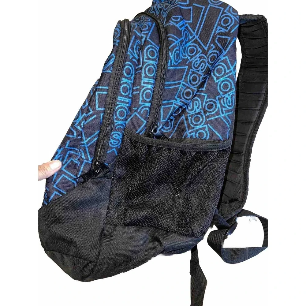 Adidas Stratton 3 Large Backpack Blue Black Logo Print Neon Yellow Accents Clean